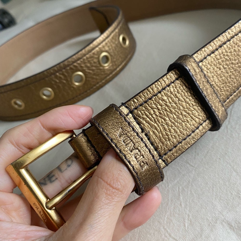 Prada Gold Leather Metallic Belt | Size 32/80 - Picture 3 of 12